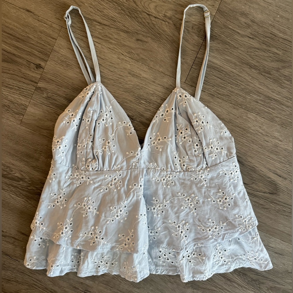 Elegant Light Blue Eyelet Lace Women's Top